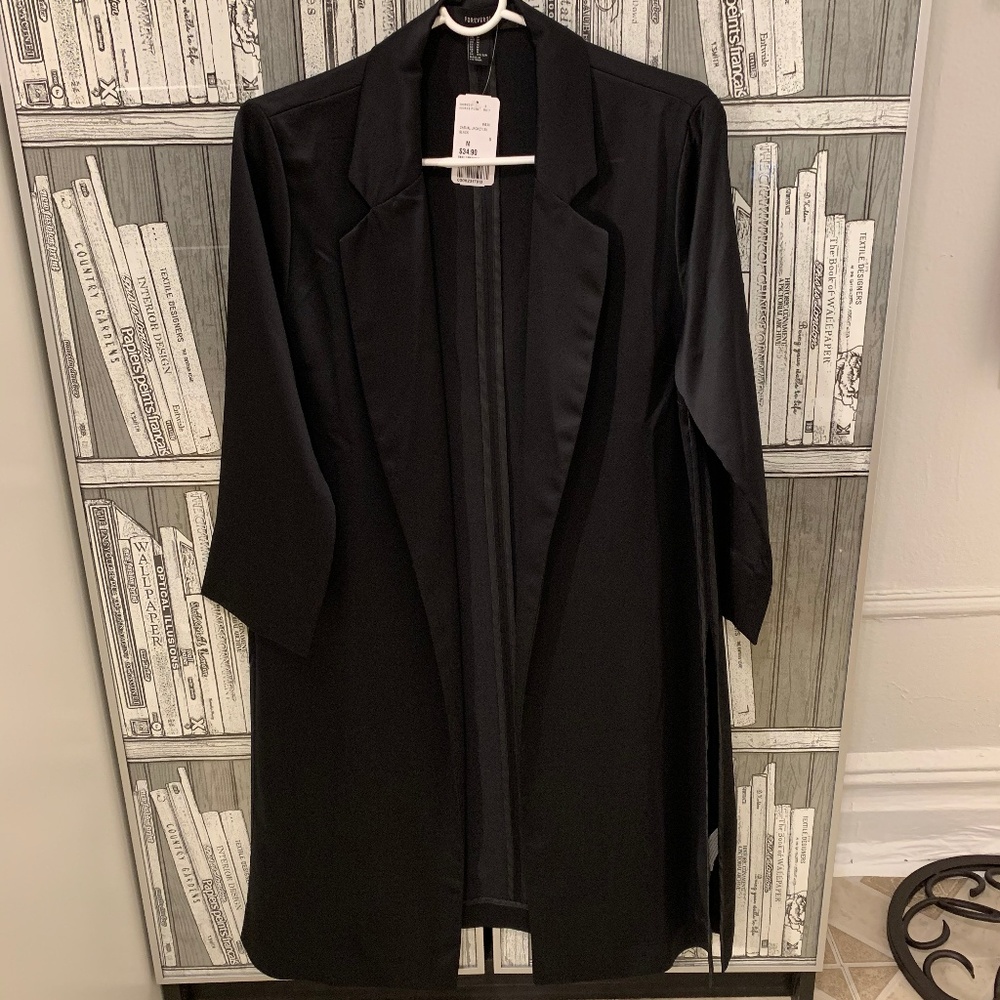 Forever 21 Open Front Satin Longline Jacket Coat M